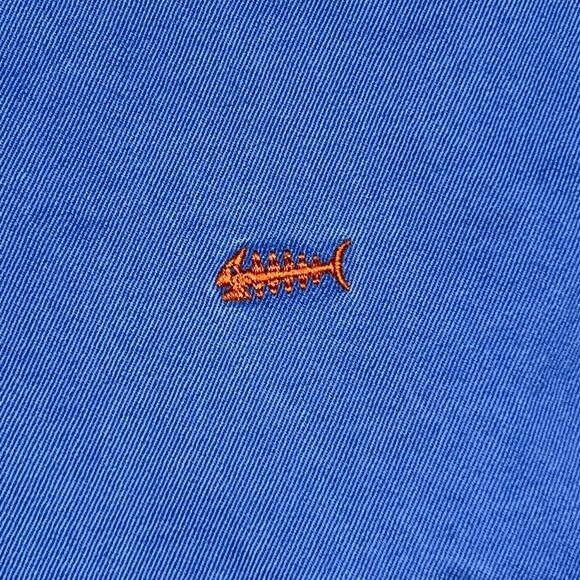 J McLaughlin Shorts Men 34 Blue Beachy Embroidered Fish Skeleton Preppy Chinos - Picture 10 of 14